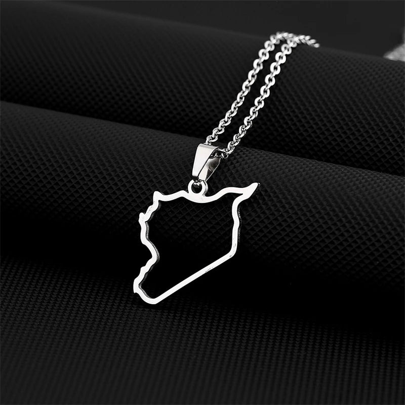Stainless Steel Syria Map Flag Pendant Necklaces for Women Men Gold Color/Silver Color Charm Fashion Syrians Map Chain Jewelrychain