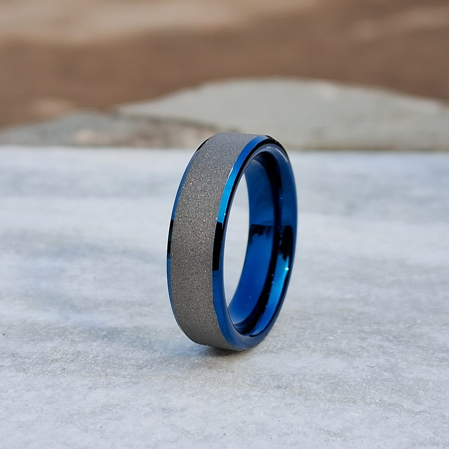 8mm brushed tungsten rings with a blue inner band Men's Tungsten Wedding Band, Men Tungsten ring Free Custom Engraving