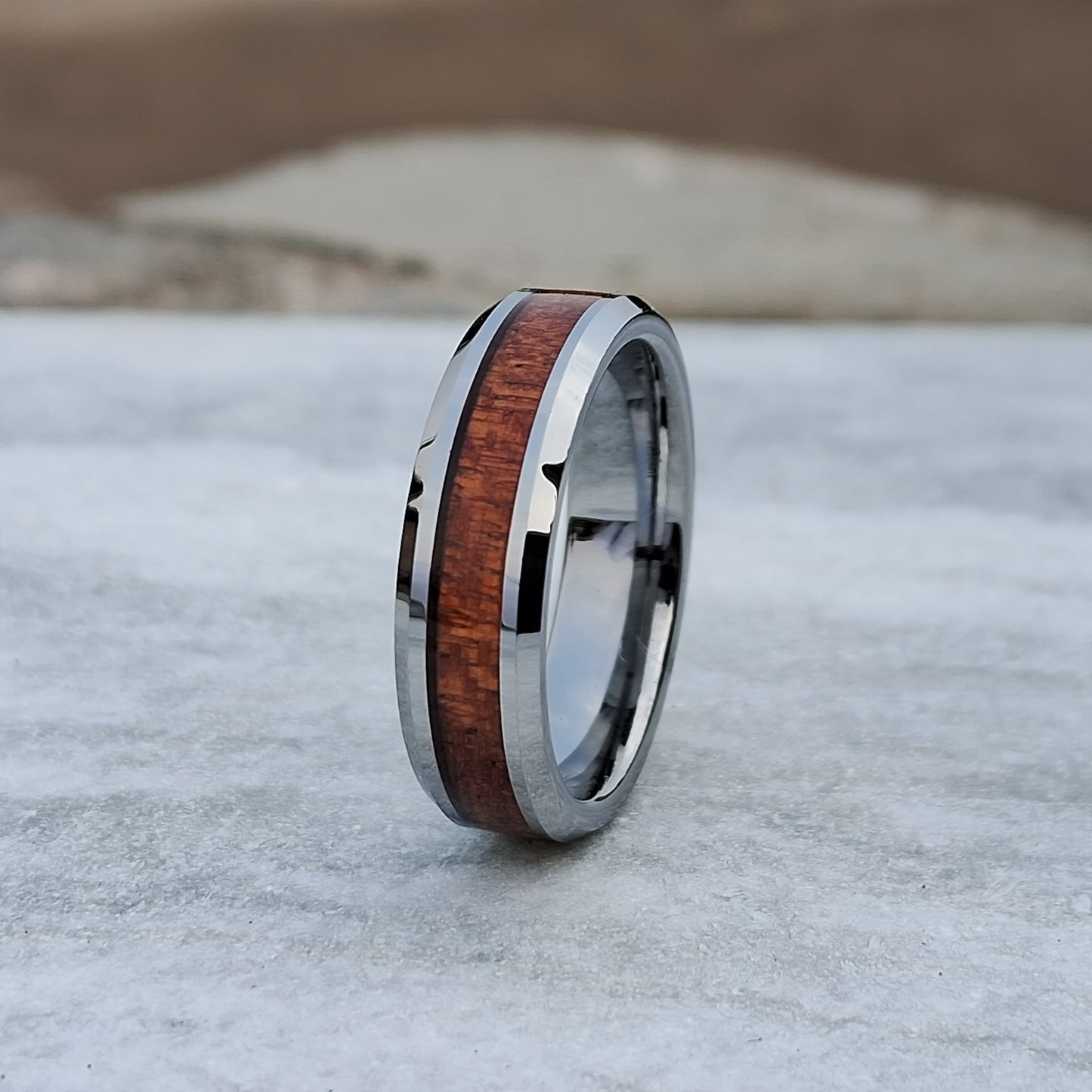 6mm Silver Tungsten Ring for Men with Wood Inlay – Stylish Engagement & Wedding Band Free Custom Engraving