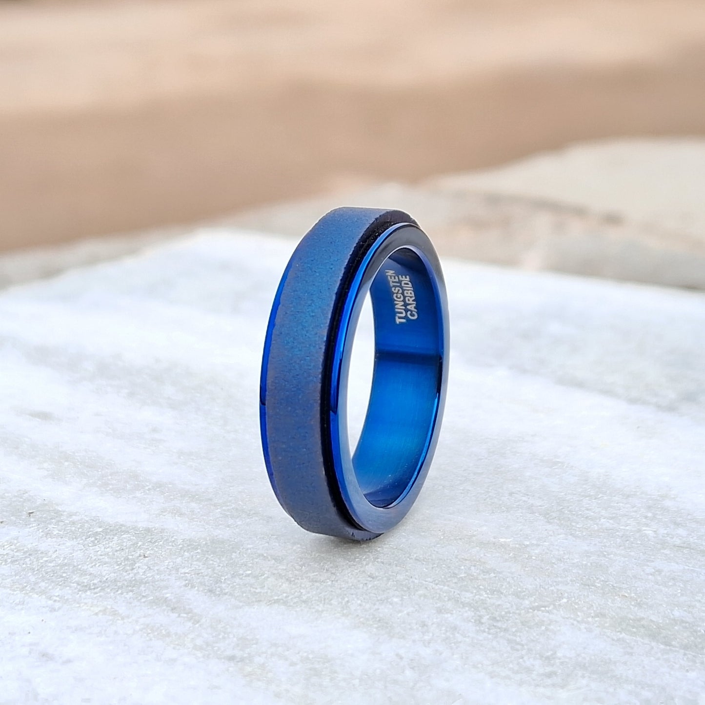 6mm Tungsten Ring Sandblasted Blue Rotating Rings For Men and Women, Wedding Tungsten band, Anniversary Ring for women, Valentines