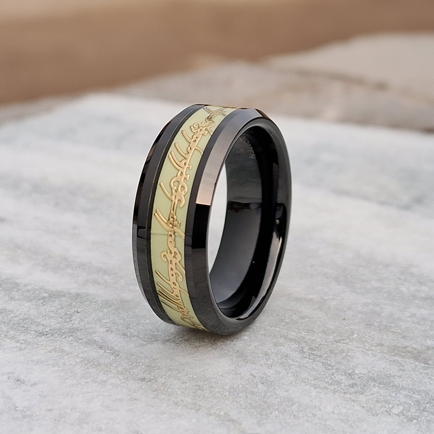 8mm Black Tungsten Rings for Men & Women with Glow Design – Lord of the Rings-Inspired Wedding Band, Durable Stylish Free Cutom Engraving