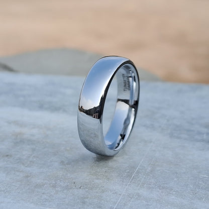 6mm High-Polished Silver Tungsten Ring – Sleek, durable, and perfect for men and women. A timeless wedding band for lasting elegance
