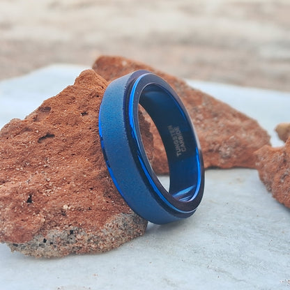 6mm Tungsten Ring Sandblasted Blue Rotating Rings For Men and Women, Wedding Tungsten band, Anniversary Ring for women, Valentines