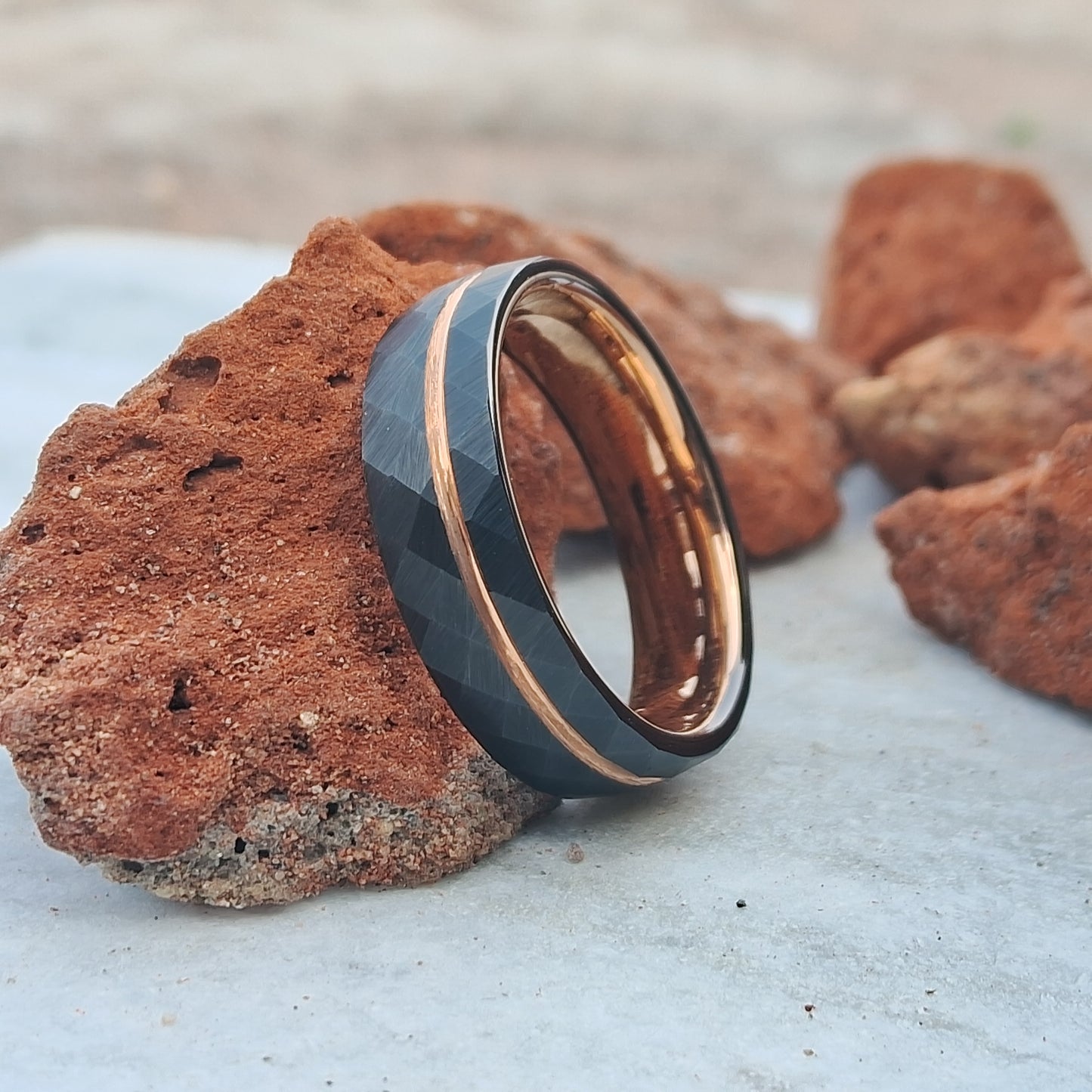 8mm Hammered Tungsten Rings - Rose Gold Couple Wedding Bands. Stylish, Durable, and Elegant Design for Lasting Love and Timeless Style.