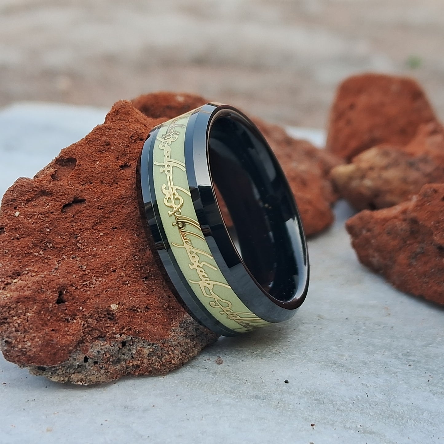 8mm Black Tungsten Rings for Men & Women with Glow Design – Lord of the Rings-Inspired Wedding Band, Durable Stylish Free Cutom Engraving