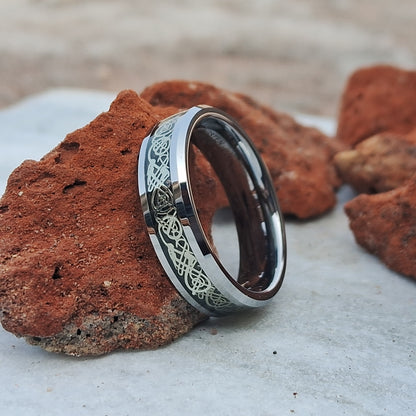 6mm Silver Color Tungsten Ring Celtic Dragon Inlay Men Women Engagement Wedding Bands - Stylish and Durable Jewelry for Special Occasions