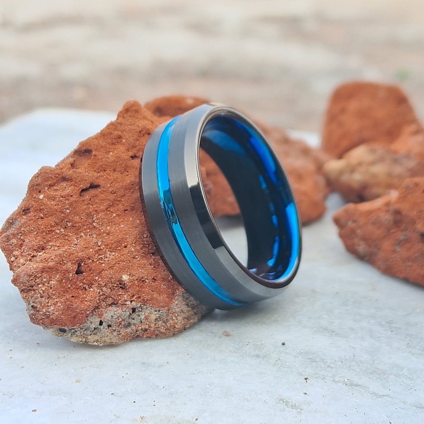 6mm Tungsten Wedding Band for Men & Women – Blue Groove Matte Finish Ring, Stylish Free Custom Engraving