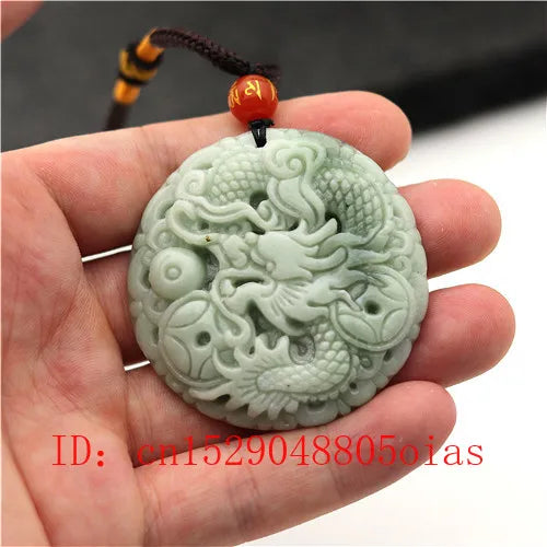 Natural White & Green Jade Dragon Pendant Necklace - Carved Amulet Charm