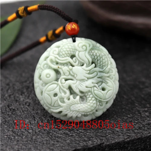 Natural White & Green Jade Dragon Pendant Necklace - Carved Amulet Charm
