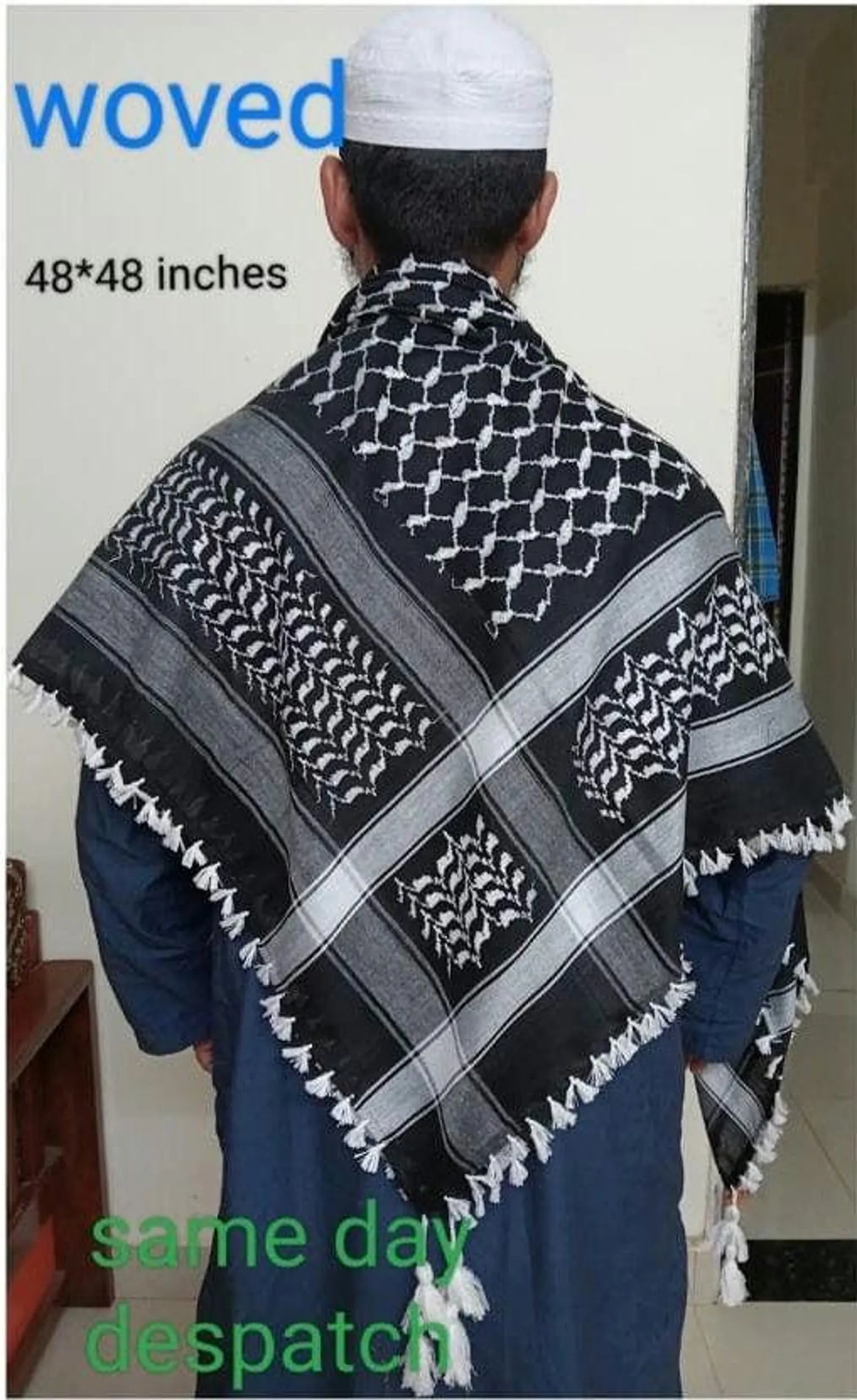 Palestine Keffiyeh Kufiya Scarf (48*48)- Free Palestine Traditional Shemagh with Tassels Arafat Hatta Arab Style Headscarf for Men and Women