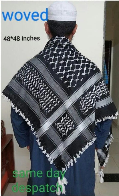 Palestine Keffiyeh Kufiya Scarf (48*48)- Free Palestine Traditional Shemagh with Tassels Arafat Hatta Arab Style Headscarf for Men and Women