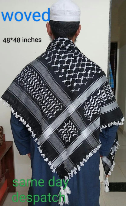 Palestine Keffiyeh Kufiya Scarf (48*48)- Free Palestine Traditional Shemagh with Tassels Arafat Hatta Arab Style Headscarf for Men and Women