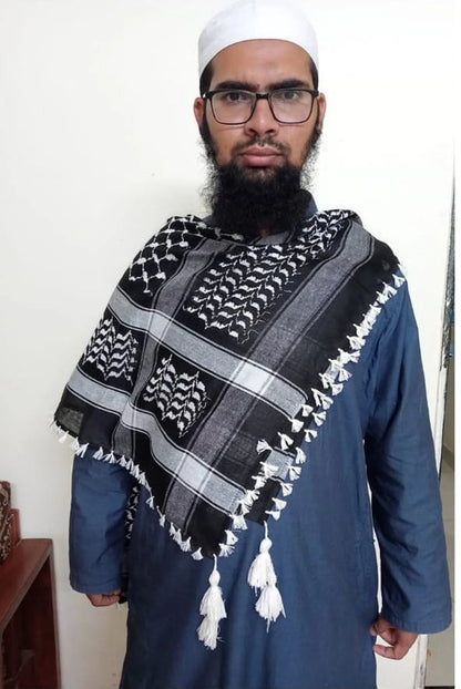 Palestine Keffiyeh Kufiya Scarf (48*48)- Free Palestine Traditional Shemagh with Tassels Arafat Hatta Arab Style Headscarf for Men and Women