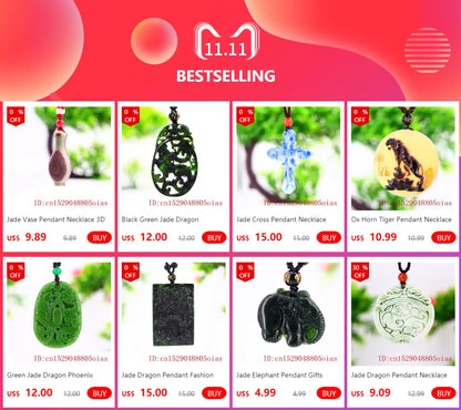 Natural White & Green Jade Dragon Pendant Necklace - Carved Amulet Charm