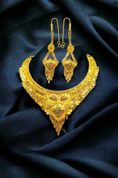 Handcrafted Elegant Gold- Plated Necklace with Matching Earrings Jewellery set for women younstar. Gifts for girls friends wife