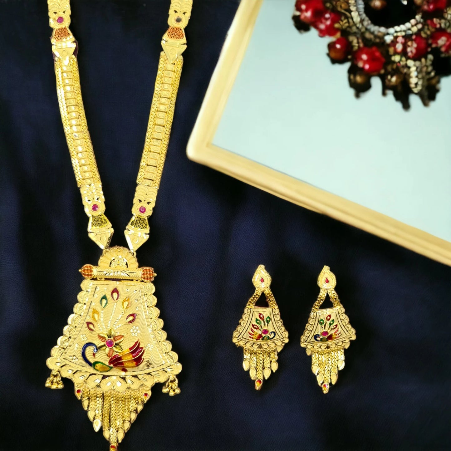 Handcrafted Elegant Gold- Plated Necklace with Matching Earrings Jewellery Set Gift for Women Specially For Girlfriends.Boho hippi
