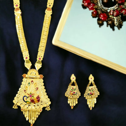 Handcrafted Elegant Gold- Plated Necklace with Matching Earrings Jewellery Set Gift for Women Specially For Girlfriends.Boho hippi