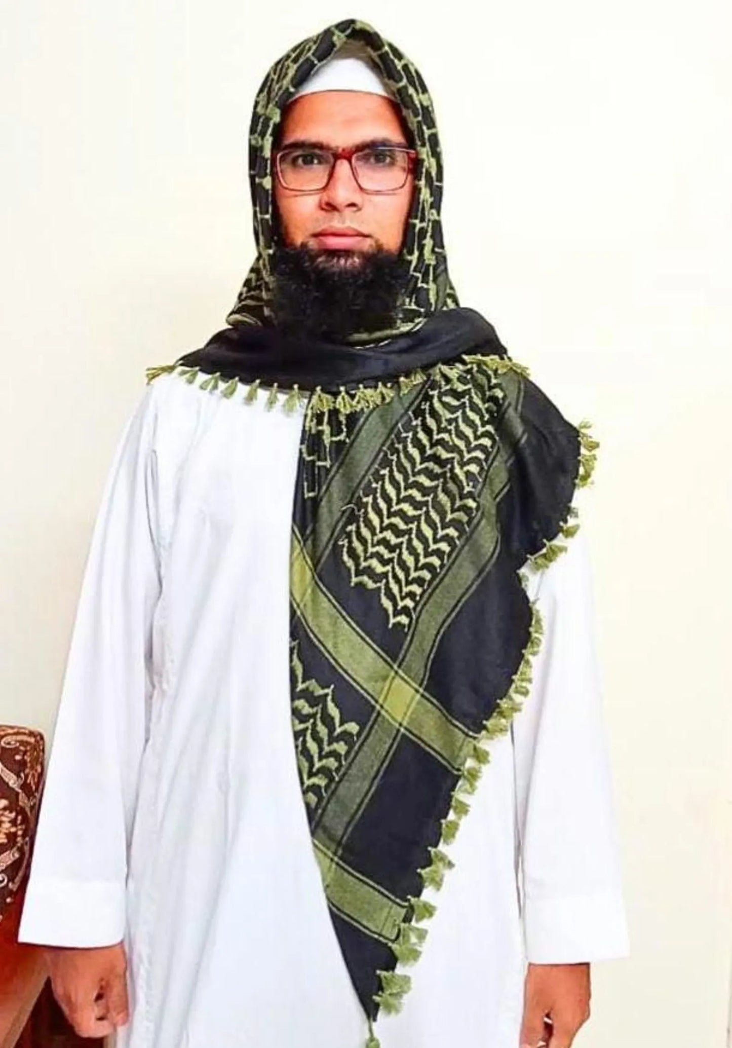 Palestine Green fringes Keffiyeh Kufiya Scarf (48*48) Free Palestine Traditional Shemagh With Tassels Arafat Hatta Arab Style For Unisex