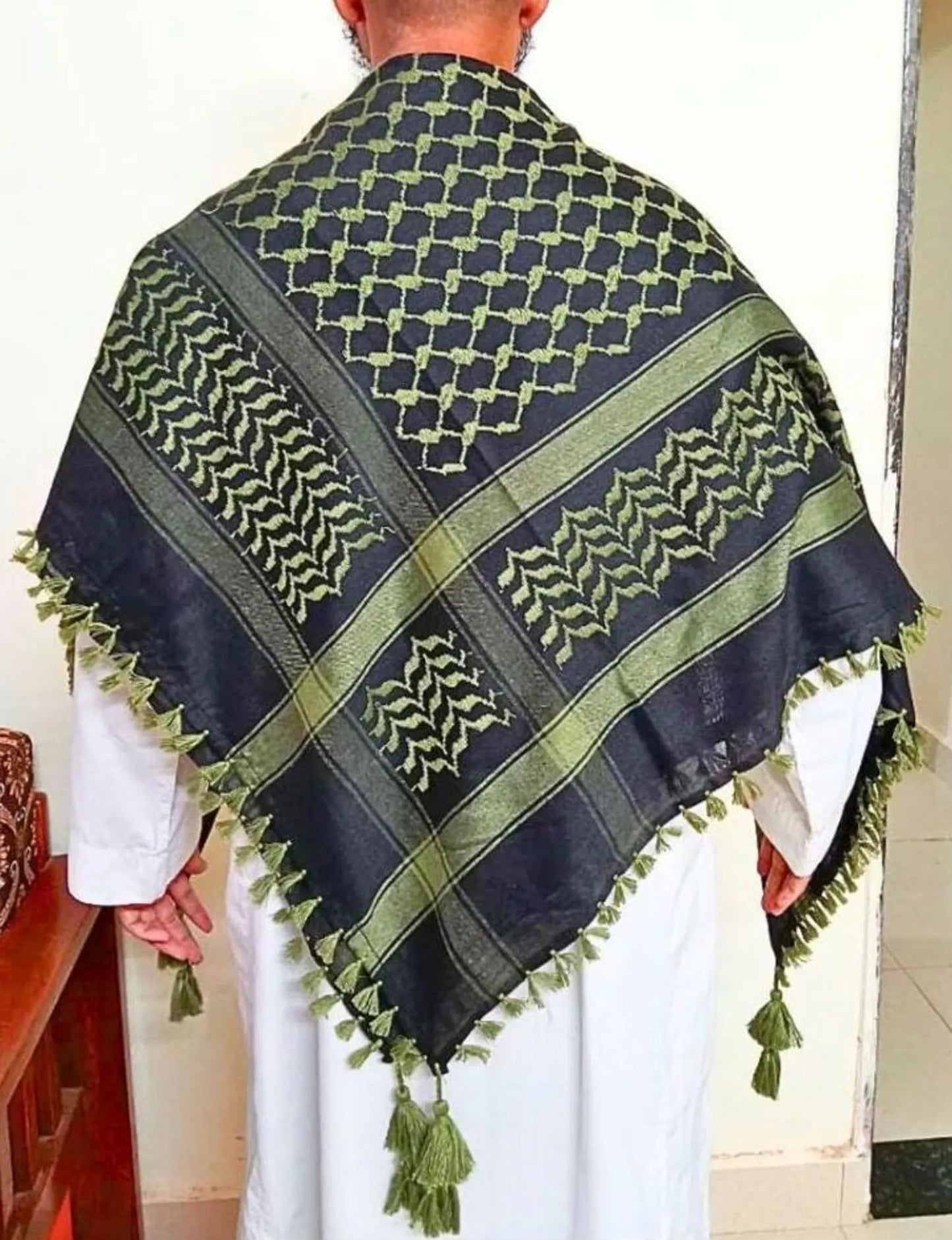 Palestine Green fringes Keffiyeh Kufiya Scarf (48*48) Free Palestine Traditional Shemagh With Tassels Arafat Hatta Arab Style For Unisex