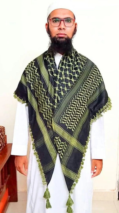 Palestine Green fringes Keffiyeh Kufiya Scarf (48*48) Free Palestine Traditional Shemagh With Tassels Arafat Hatta Arab Style For Unisex