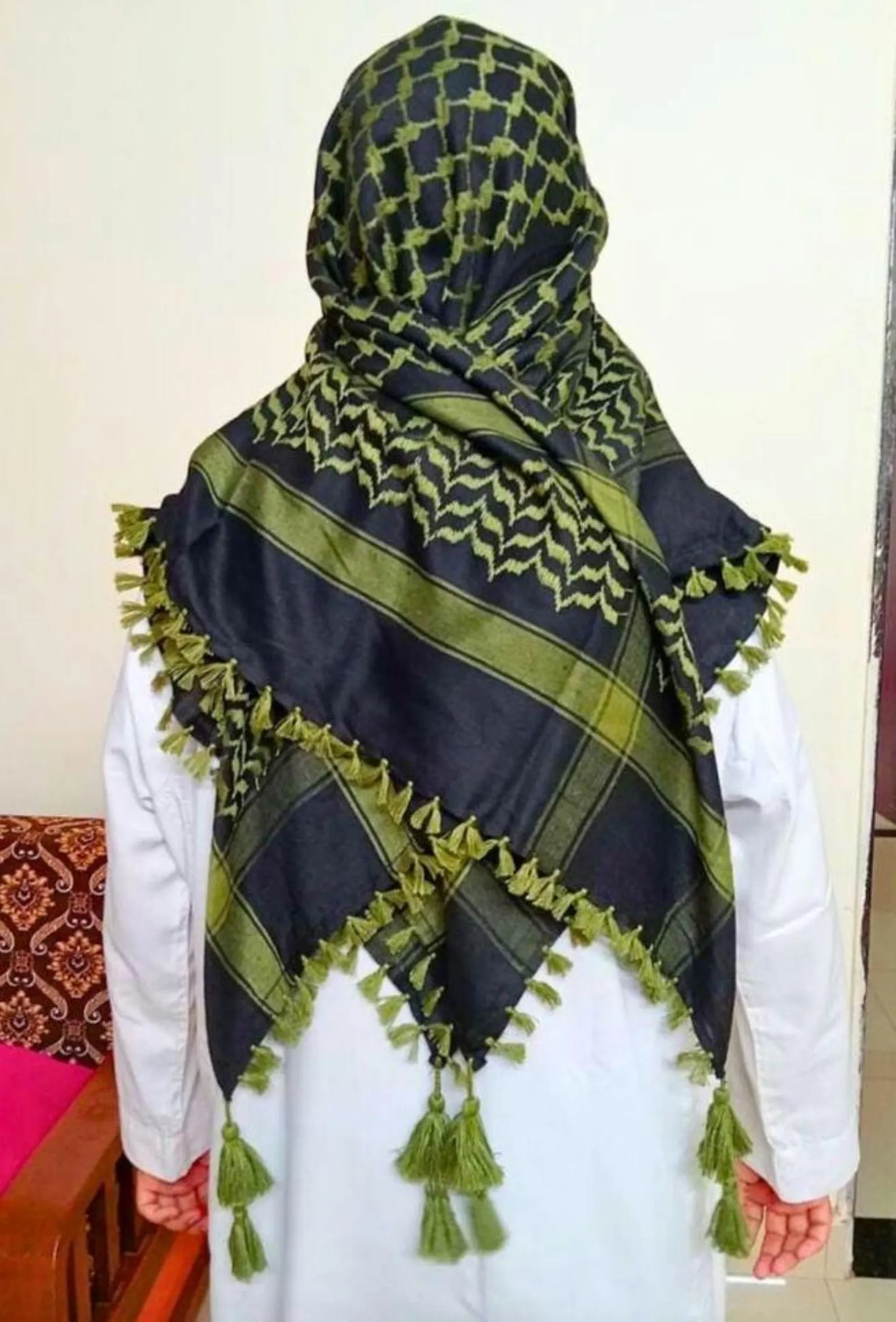 Palestine Green fringes Keffiyeh Kufiya Scarf (48*48) Free Palestine Traditional Shemagh With Tassels Arafat Hatta Arab Style For Unisex