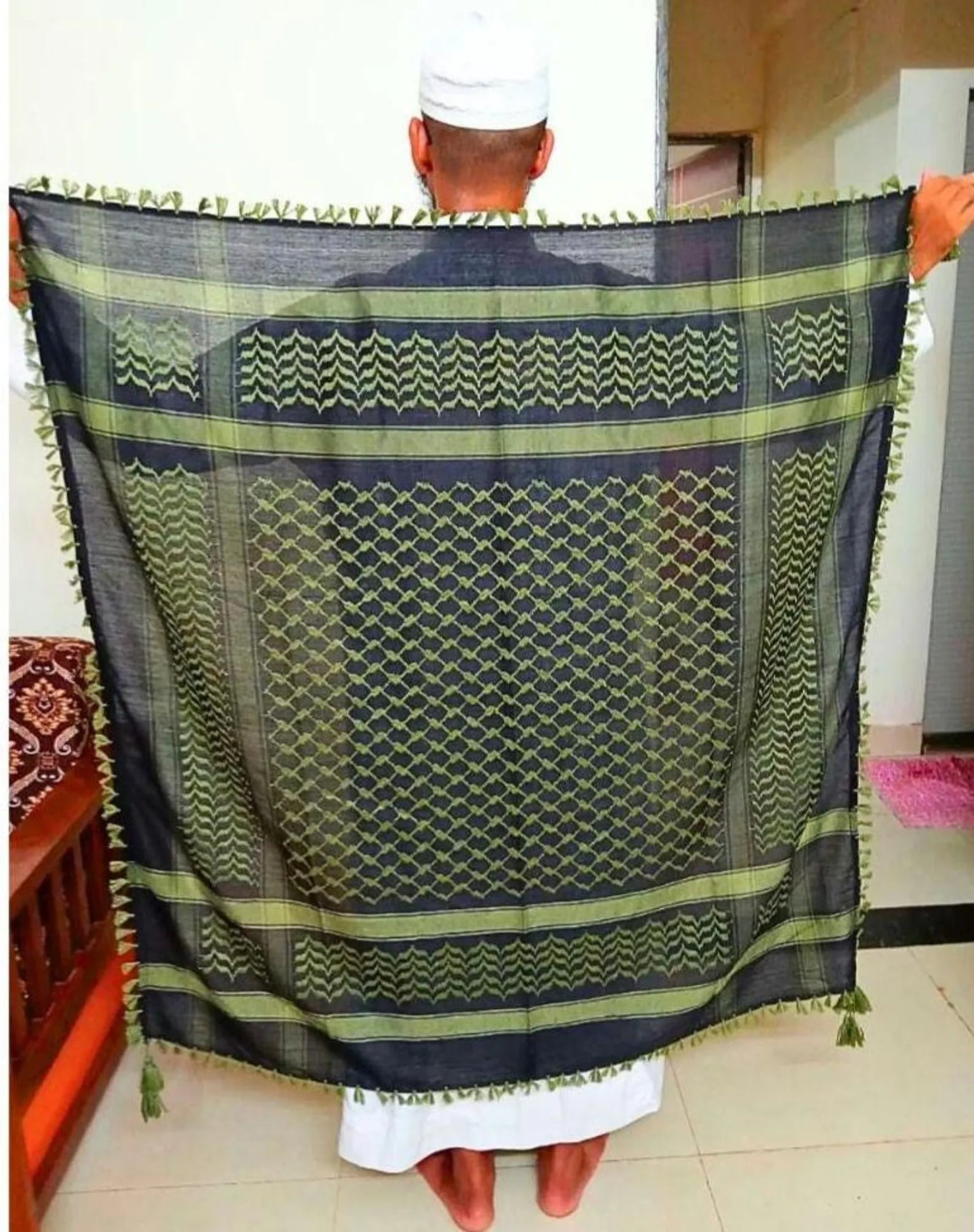 Palestine Green fringes Keffiyeh Kufiya Scarf (48*48) Free Palestine Traditional Shemagh With Tassels Arafat Hatta Arab Style For Unisex