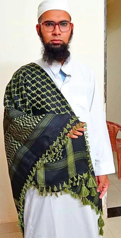 Palestine Green fringes Keffiyeh Kufiya Scarf (48*48) Free Palestine Traditional Shemagh With Tassels Arafat Hatta Arab Style For Unisex