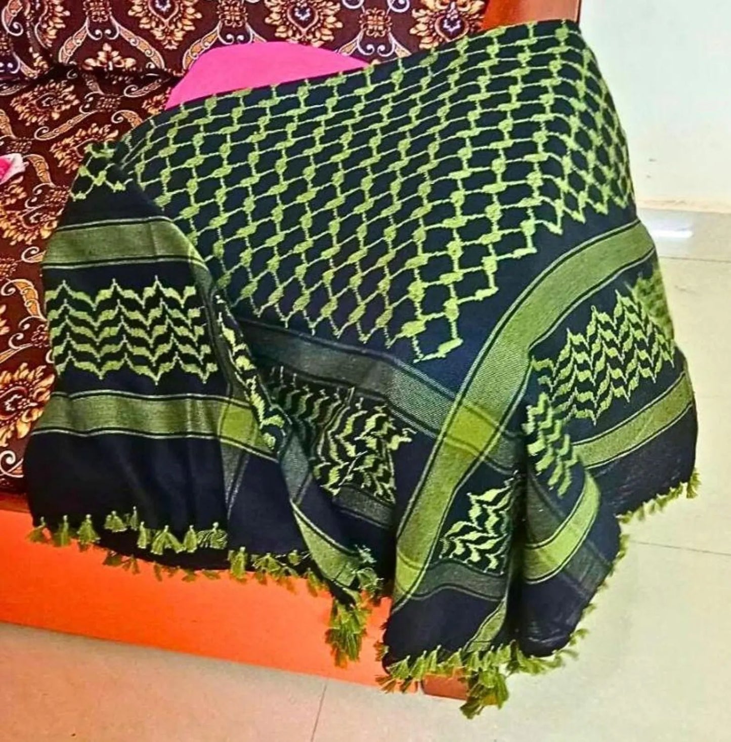 Palestine Green fringes Keffiyeh Kufiya Scarf (48*48) Free Palestine Traditional Shemagh With Tassels Arafat Hatta Arab Style For Unisex