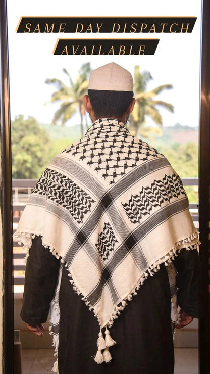 Palestine Keffiyeh Kufiya Scarf (48*48)- Free Palestine Traditional Shemagh with Tassels Arafat Hatta Arab Style Headscarf for Men and Women
