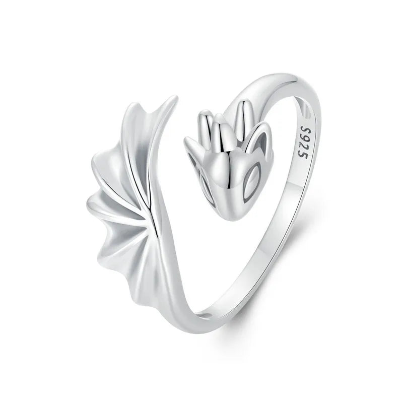 BAMOER Adjustable Dragon Ring - 925 Sterling Silver Animal Jewelry Gift for Women & Teens