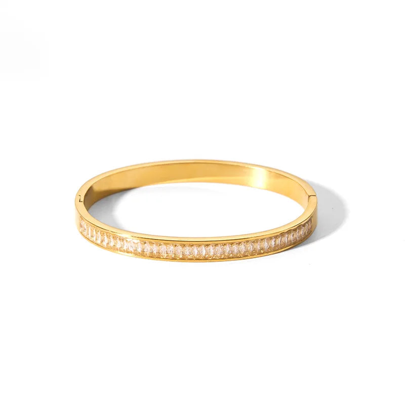 New Waterproof Cubic Zirconia Bangles - Tarnish-Free Stainless Steel Bracelets for Women | Customizable Wholesale Jewelry