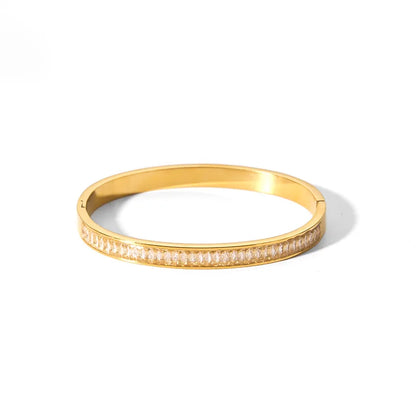 New Waterproof Cubic Zirconia Bangles - Tarnish-Free Stainless Steel Bracelets for Women | Customizable Wholesale Jewelry