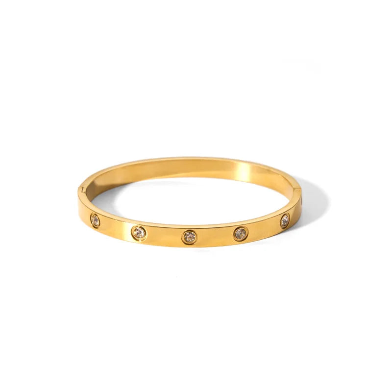 New Waterproof Cubic Zirconia Bangles - Tarnish-Free Stainless Steel Bracelets for Women | Customizable Wholesale Jewelry