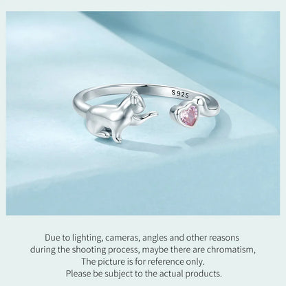 BAMOER 925 Sterling Silver Cute Cat Ring for Women, Lovely Pet Animals Open Ring Statement Ring Jewelry Gift for Pet Lover