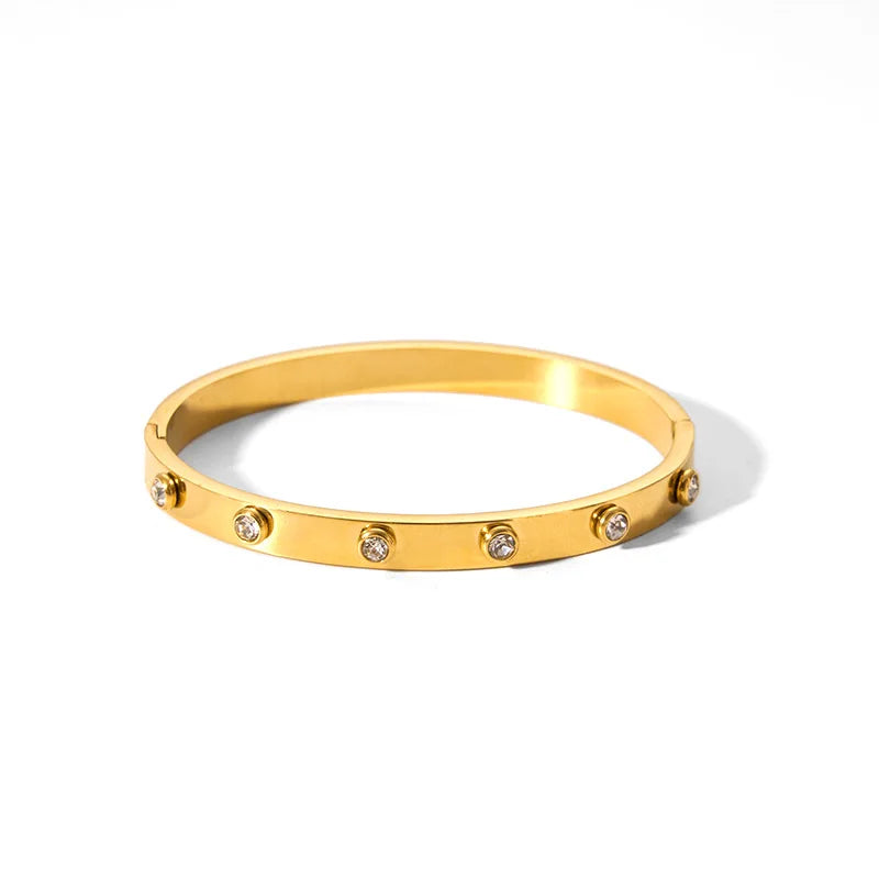 New Waterproof Cubic Zirconia Bangles - Tarnish-Free Stainless Steel Bracelets for Women | Customizable Wholesale Jewelry