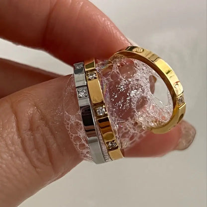 Waterproof Stone Inlaid Geometric Ring for Women - Engraved Statement Party & Wedding Band