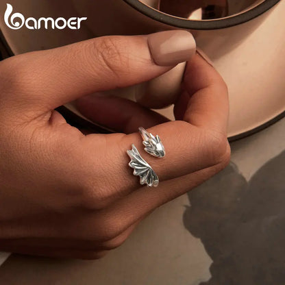 BAMOER Adjustable Dragon Ring - 925 Sterling Silver Animal Jewelry Gift for Women & Teens