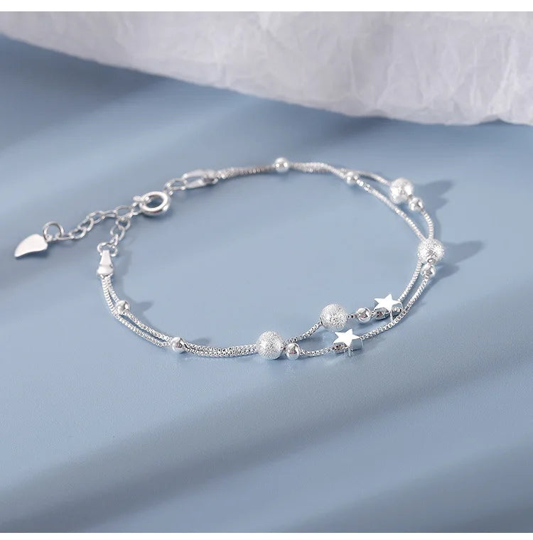 New In Double Layered Star Bracelets Woman Luxury Sterling Silver 925 Jewelry Gift For Girlfriend Charm Braclets Jewellery Women