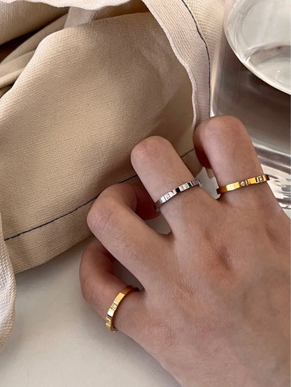 Waterproof Stone Inlaid Geometric Ring for Women - Engraved Statement Party & Wedding Band