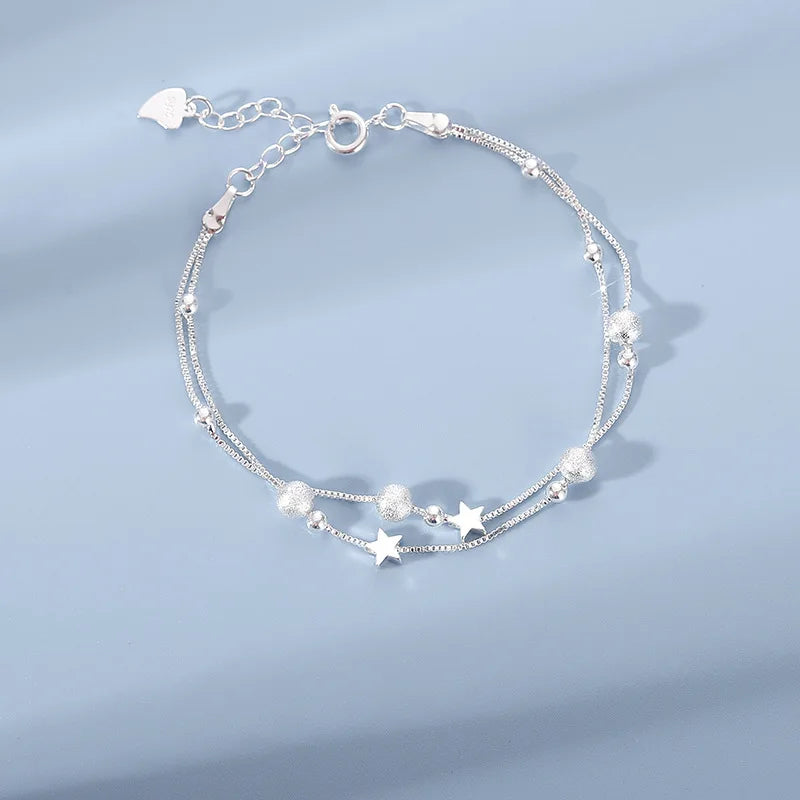 New In Double Layered Star Bracelets Woman Luxury Sterling Silver 925 Jewelry Gift For Girlfriend Charm Braclets Jewellery Women