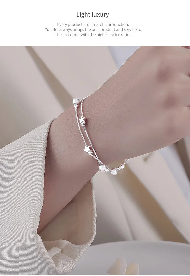 New In Double Layered Star Bracelets Woman Luxury Sterling Silver 925 Jewelry Gift For Girlfriend Charm Braclets Jewellery Women