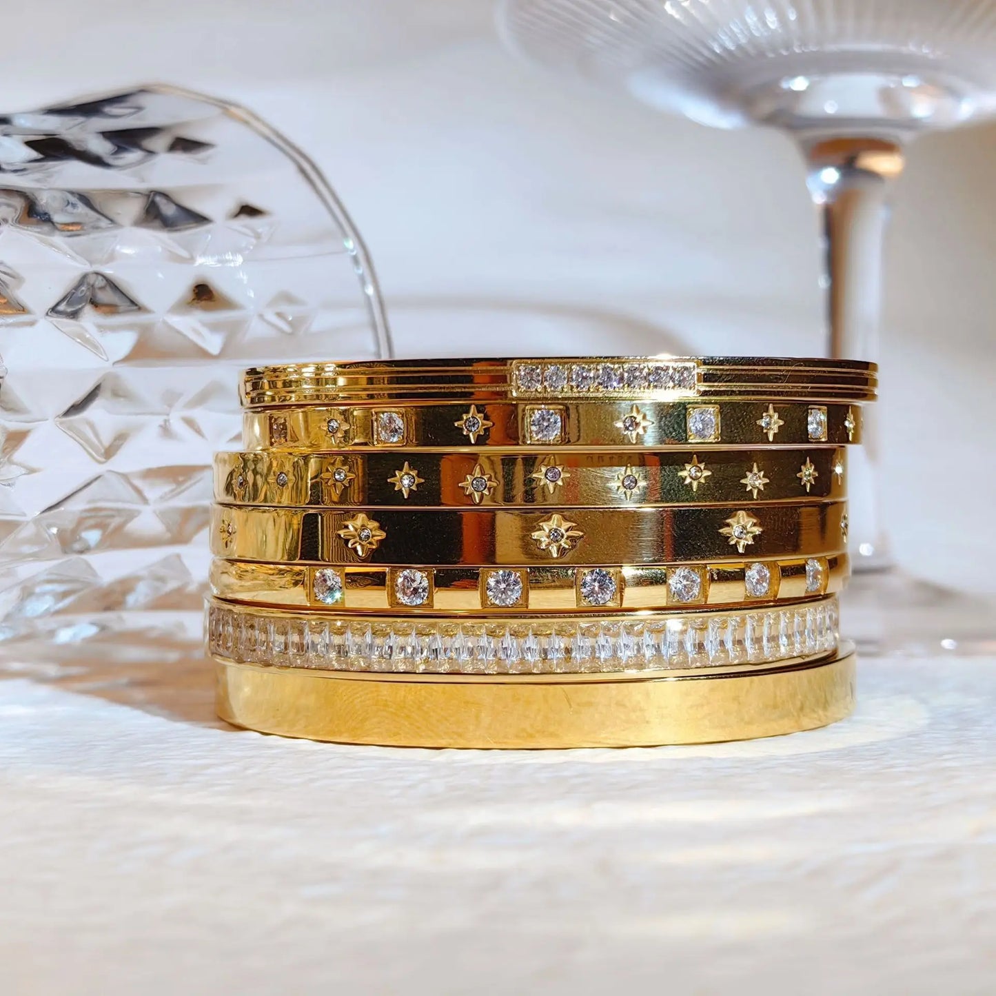 New Waterproof Cubic Zirconia Bangles - Tarnish-Free Stainless Steel Bracelets for Women | Customizable Wholesale Jewelry