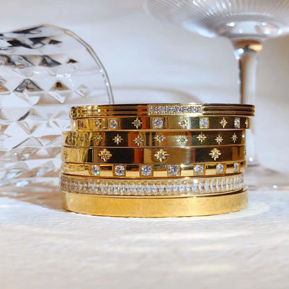 New Waterproof Cubic Zirconia Bangles - Tarnish-Free Stainless Steel Bracelets for Women | Customizable Wholesale Jewelry
