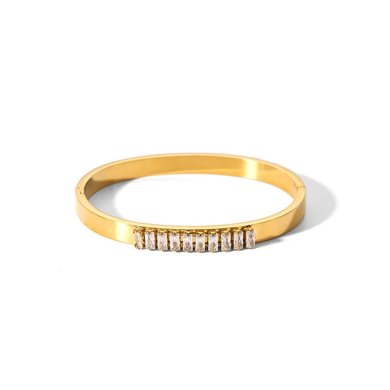 New Waterproof Cubic Zirconia Bangles - Tarnish-Free Stainless Steel Bracelets for Women | Customizable Wholesale Jewelry
