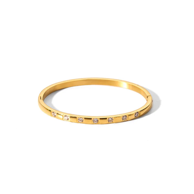New Waterproof Cubic Zirconia Bangles - Tarnish-Free Stainless Steel Bracelets for Women | Customizable Wholesale Jewelry