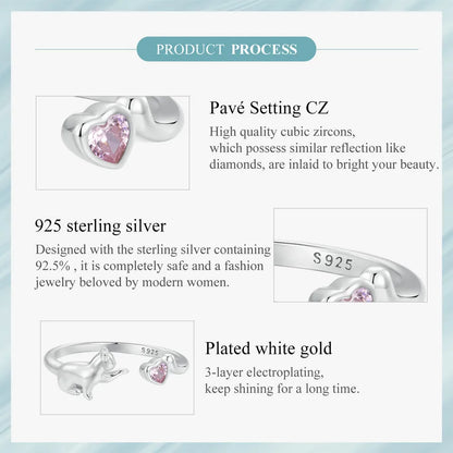 BAMOER 925 Sterling Silver Cute Cat Ring for Women, Lovely Pet Animals Open Ring Statement Ring Jewelry Gift for Pet Lover