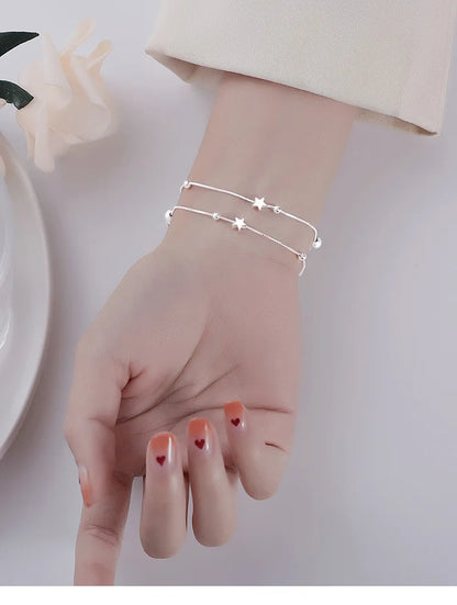 New In Double Layered Star Bracelets Woman Luxury Sterling Silver 925 Jewelry Gift For Girlfriend Charm Braclets Jewellery Women