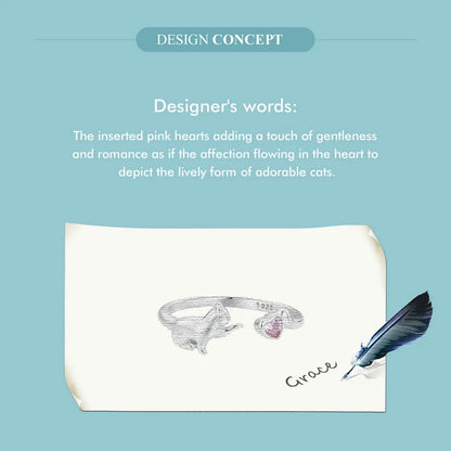 BAMOER 925 Sterling Silver Cute Cat Ring for Women, Lovely Pet Animals Open Ring Statement Ring Jewelry Gift for Pet Lover