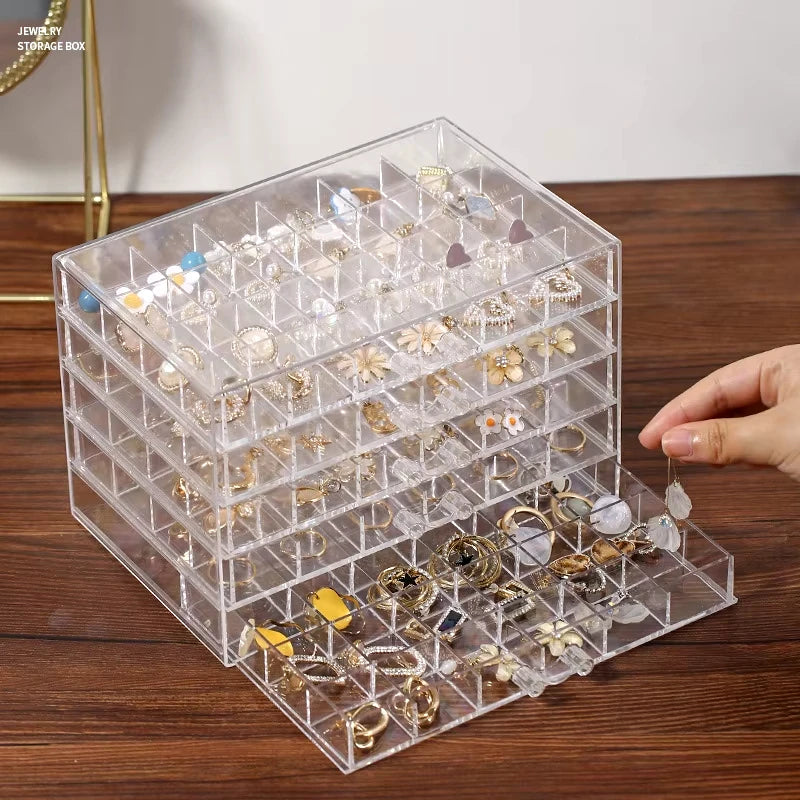 Transparent Jewelry Storage Box 72/79/120 Grids Multi-layer Plastic Display Holder with Drawer Nail Diamonds Organizer Nail Art