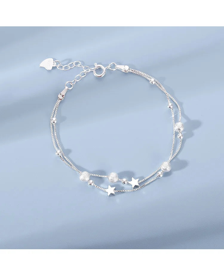 New In Double Layered Star Bracelets Woman Luxury Sterling Silver 925 Jewelry Gift For Girlfriend Charm Braclets Jewellery Women